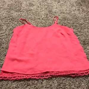 Pink tank top with lace bottom